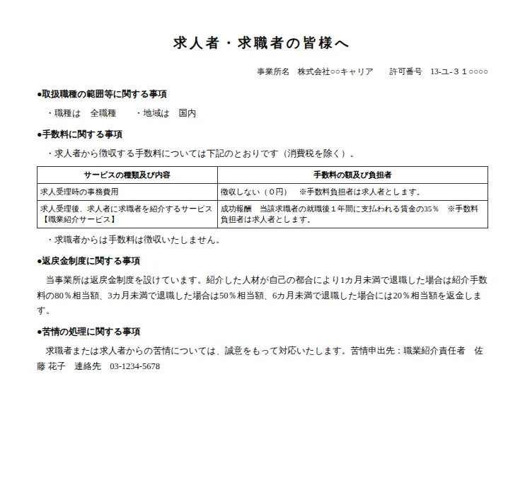 求人者・求職者の皆様へのサンプル