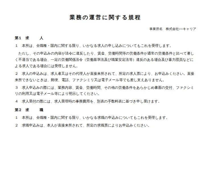 業務の運営に関する規程のサンプル